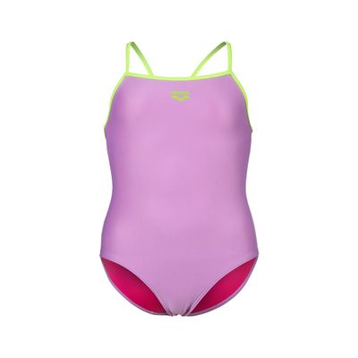 ARENA Feel Girls' Youth Light Drop Back Solid Swimsuit Waterfeel Comfortable One Piece Suit Pool or Beach, US Size 2T/16, Lilac/Soft Green