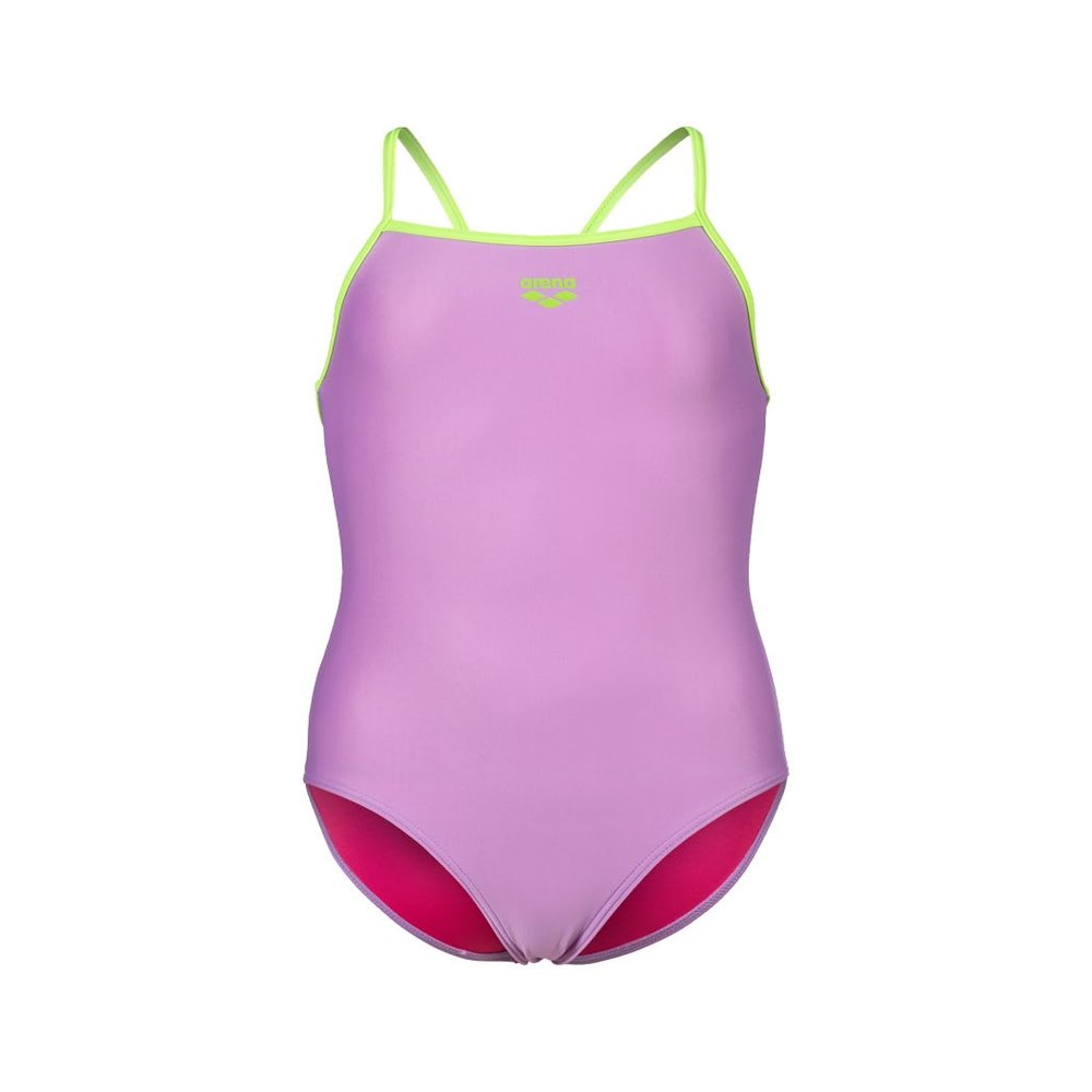 ARENA Feel Girls' Youth Light Drop Back Solid Swimsuit Waterfeel Comfortable One Piece Suit Pool or Beach, US Size 2T/16, Lilac/Soft Green