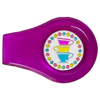 Giggle Golf Bling Teacups Golf Ball Marker with Purple Ball Marker Clip | Great Golf Accessory for Women