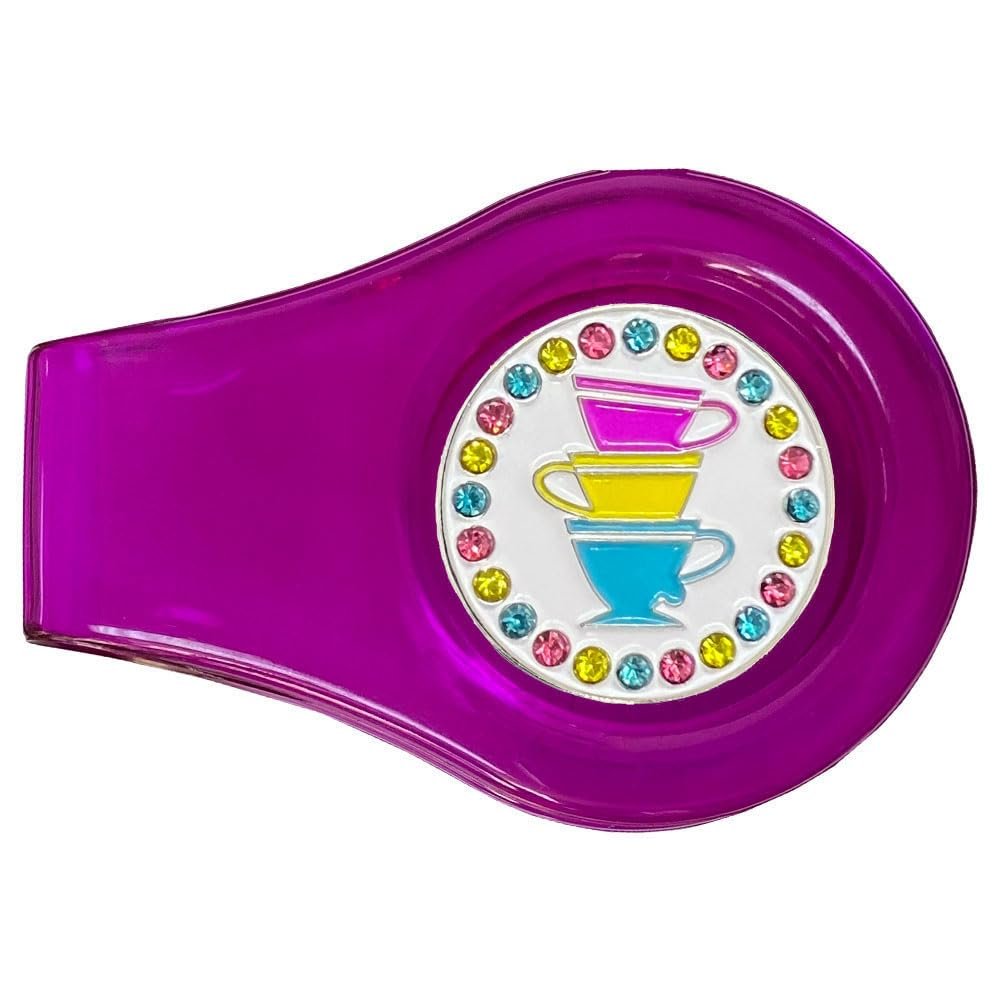 Giggle Golf Bling Teacups Golf Ball Marker with Purple Ball Marker Clip | Great Golf Accessory for Women