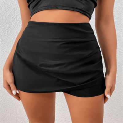 Women's Shorts High Waist Ruched Wrap Hem Skort Shorts for Women AVSAN (Color : Black, Size : Medium)