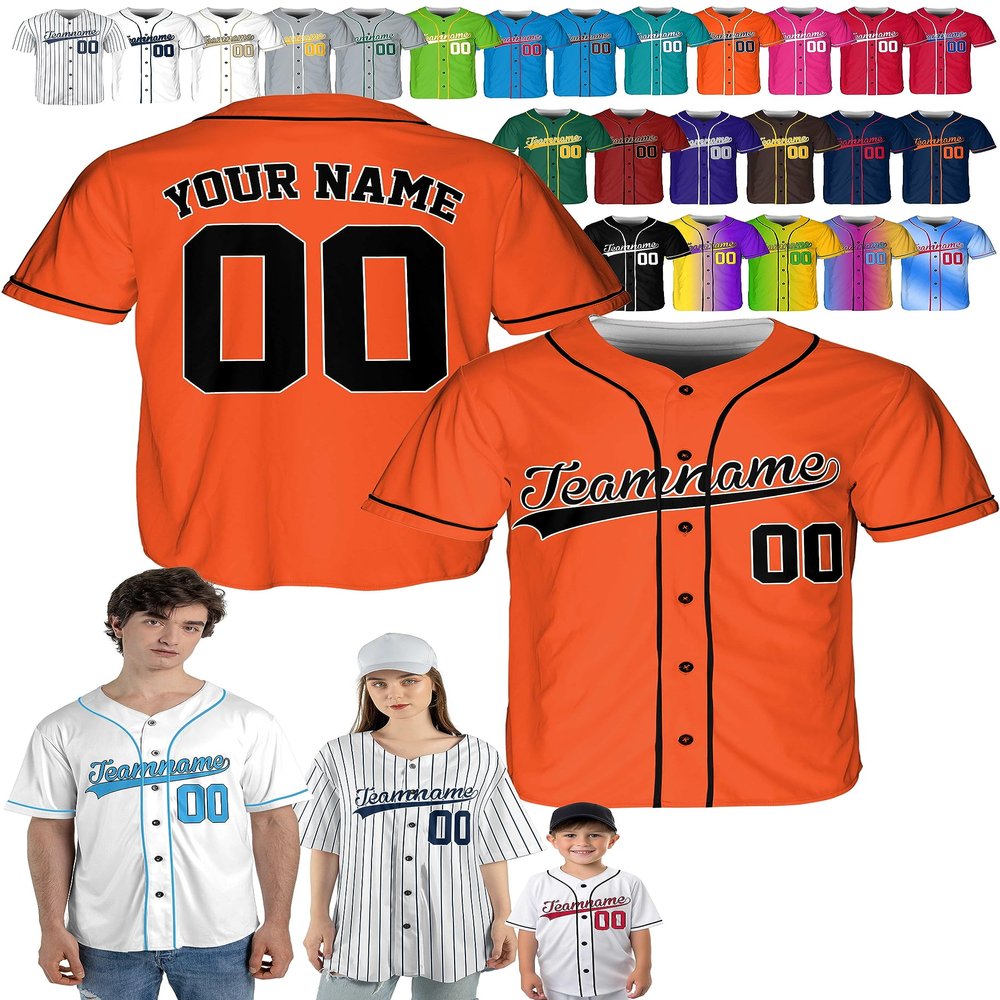 Custom Baseball Jerseys - Personalized Baseball Shirts for Men, Women, Boys, and Girls - Customized Team Uniforms for Sports Fans, Teams, Events, Gifts - Add Your Name, Number, Logo Orange/Black