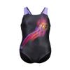 ARENA Feel Girls' Parrot V Back Swimsuit Waterfeel Comfortable One Piece Suit Pool or Beach, US Size 5Y/22, Black/Dark Lavanda view 1