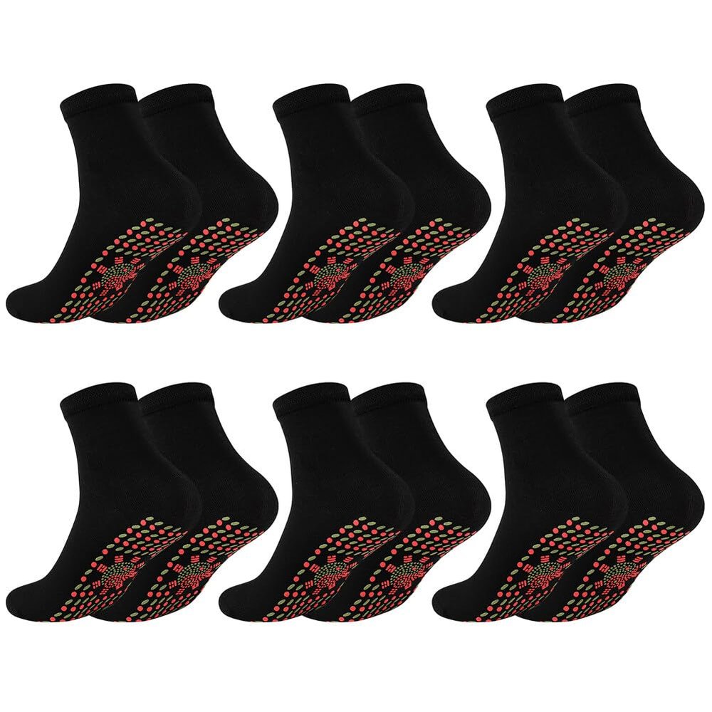 ihreesy Self-Heating Shaping Socks,6 Pairs Heated Socks Winter Thermal Foot Warmer Socks Hyperthermia Socks Foot Massage Thermotherapeutic Sock for Men Women,6 Pairs Of Black
