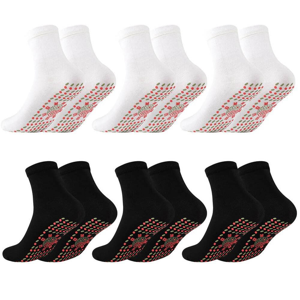 ihreesy Self-Heating Shaping Socks,6 Pairs Heated Socks Winter Thermal Foot Warmer Socks Hyperthermia Socks Foot Massage Thermotherapeutic Sock for Men Women,3 Blacks + 3 Whites