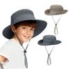 Durio 2-Pack Kids Sun Hat - UPF 50+ Wide Brim Sun Protection Bucket Hat for Boys Girls, Breathable Adjustable Outdoor Hats Dark Khaki & Dark Grey 5-13 Years view 1