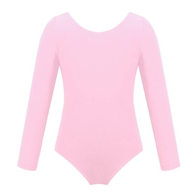 YOOJOO Girls' Team Basic Long Sleeve Leotard Gymnastics Ballet Dance Bodysuits for Toddler Kids Pink 10 Years