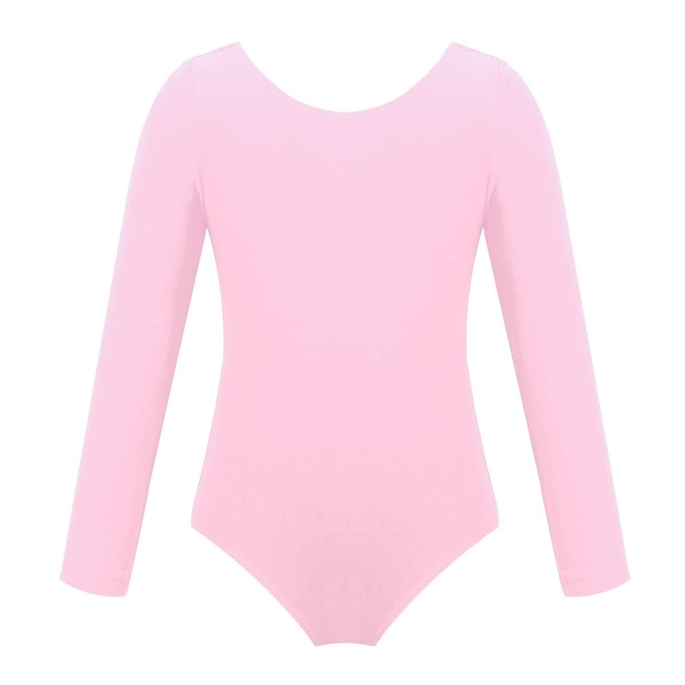 YOOJOO Girls' Team Basic Long Sleeve Leotard Gymnastics Ballet Dance Bodysuits for Toddler Kids Pink 10 Years