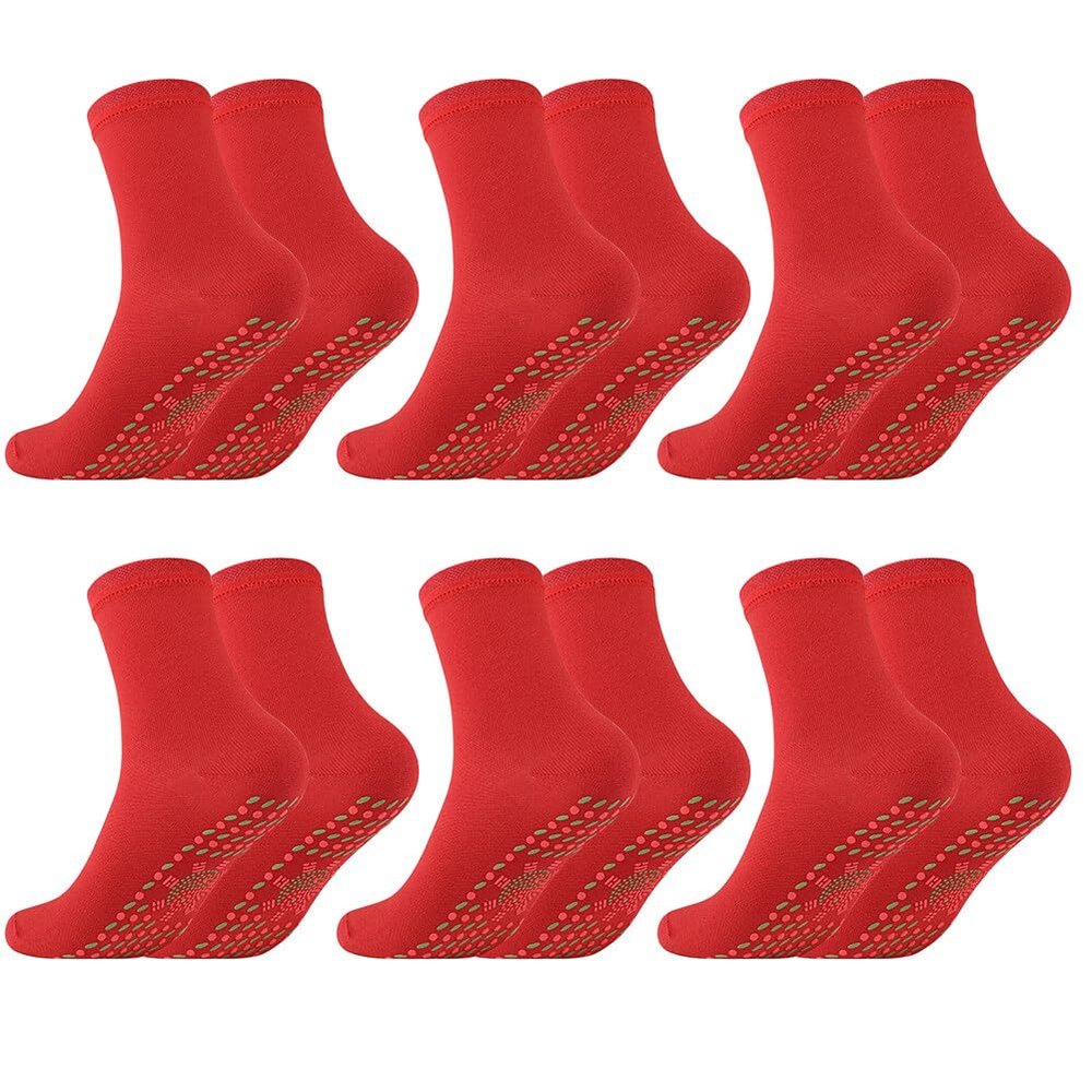 ihreesy Self-Heating Shaping Socks,6 Pairs Heated Socks Winter Thermal Foot Warmer Socks Hyperthermia Socks Foot Massage Thermotherapeutic Sock for Men Women,6 Pairs of Reds