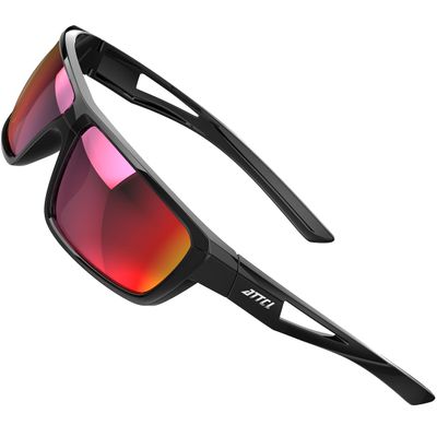 ATTCL Polarized Sunglasses Men Sports: UV Protection Lightweight TR90 Frame Anti-Slip Wrap-Around for Driving Fishing Golf J2021 Black Red