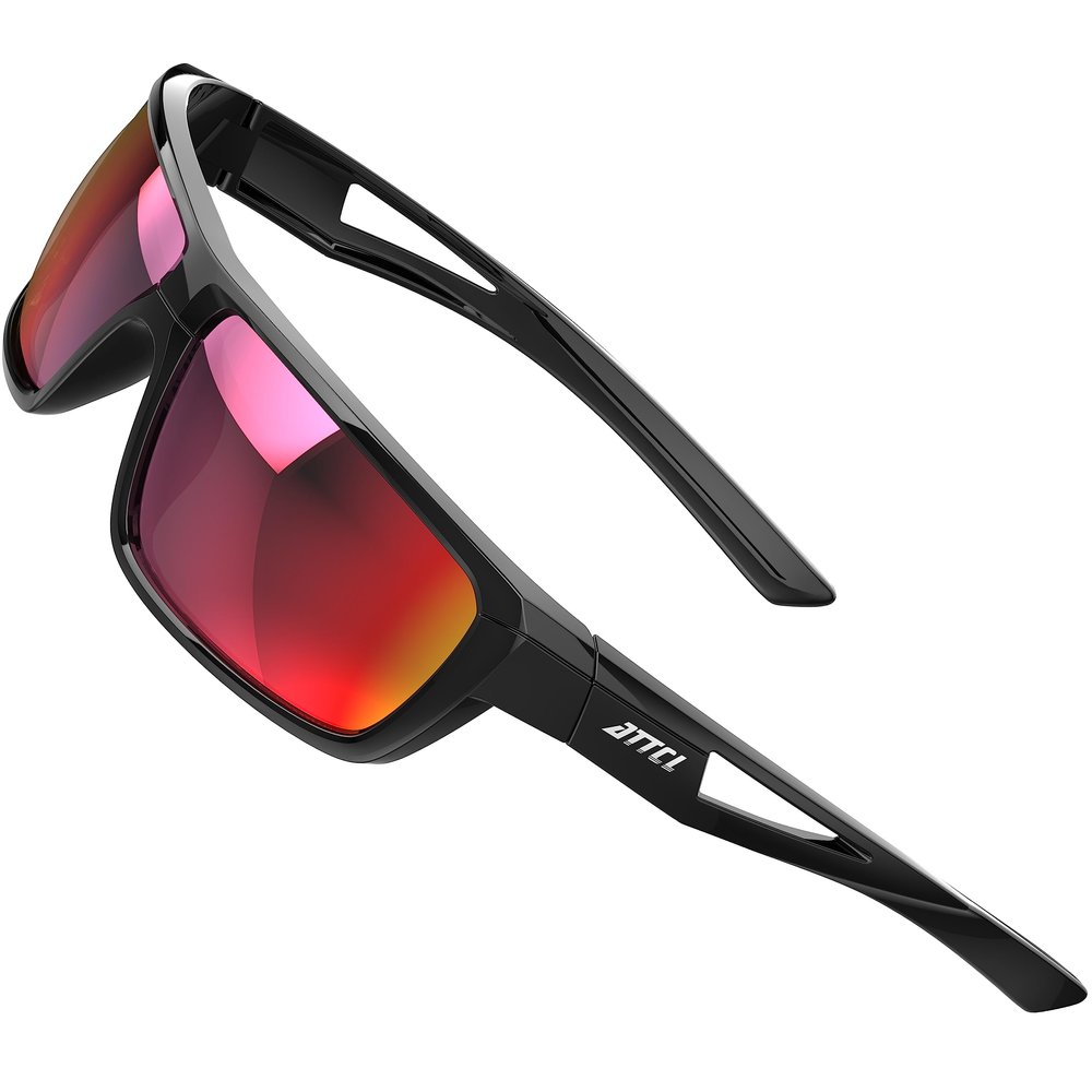 ATTCL Polarized Sunglasses Men Sports: UV Protection Lightweight TR90 Frame Anti-Slip Wrap-Around for Driving Fishing Golf J2021 Black Red