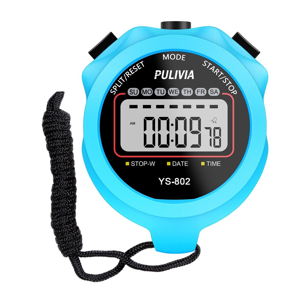 PULIVIA Sports Stopwatch Timer, Single Lap Split Digital Stop Watch for Sports Kids Coaches Swimming Running, Blue