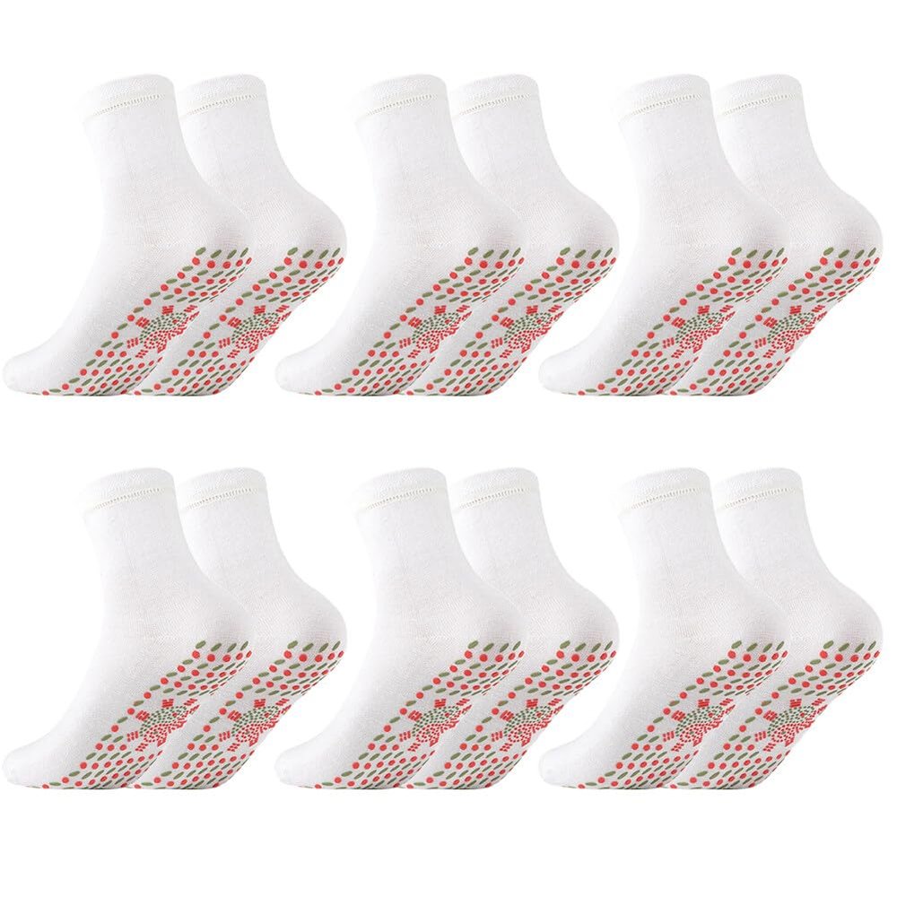 ihreesy Self-Heating Shaping Socks,6 Pairs Heated Socks Winter Thermal Foot Warmer Socks Hyperthermia Socks Foot Massage Thermotherapeutic Sock for Men Women,6 Pairs Of White