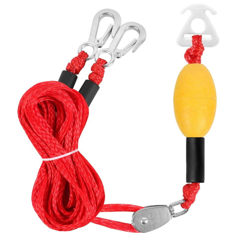 Self Centering Tow Harness for Watersports with Foat Ball, Heavy Duty Boat Tow Harness with 2 Permanent Antirust Stainless Steel Rider (24FT Red with foat Ball)