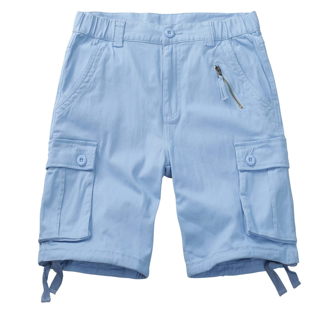 XNMAYA Light Blue Cargo Shorts for Women Knee Length 7 Pockets Elastic Waist Bermuda Long Shorts for Outdoor Casual Hiking 28W(US 6)