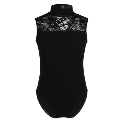 YOOJOO Tank Leotards for Girls Turtle Neck Lace Cutout Ballet Dance Gymnastics Athletic Bodysuit Costume Black 13-14 Years