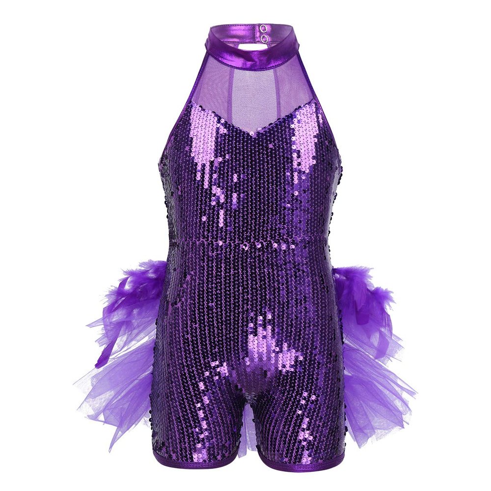 vastwit Toddler Kids Girls' Sequined Tutu Dress Sleeveless Colorful Frock Costume and Hair Hoop for Dance Purple A 12-14 Years