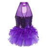 vastwit Toddler Kids Girls' Sequined Tutu Dress Sleeveless Colorful Frock Costume and Hair Hoop for Dance Purple A 12-14 Years view 2