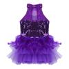 vastwit Toddler Kids Girls' Sequined Tutu Dress Sleeveless Colorful Frock Costume and Hair Hoop for Dance Purple A 12-14 Years view 4