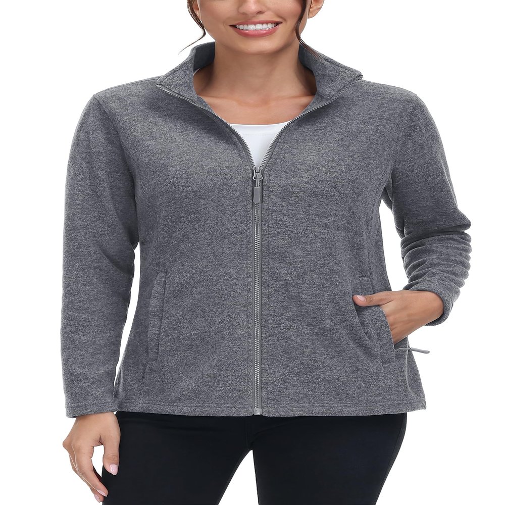 TACVASEN Womens Fleece Jacket Light Weight Soft Warm Zip Up Basic Casual Workout Fashion with Zip Pockets Dark Grey M