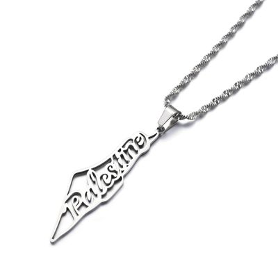 Huangshanshan Stainless Steel Israel Palestine Map Pendant Necklace Country Geography Chain for Women Jewelry (J)