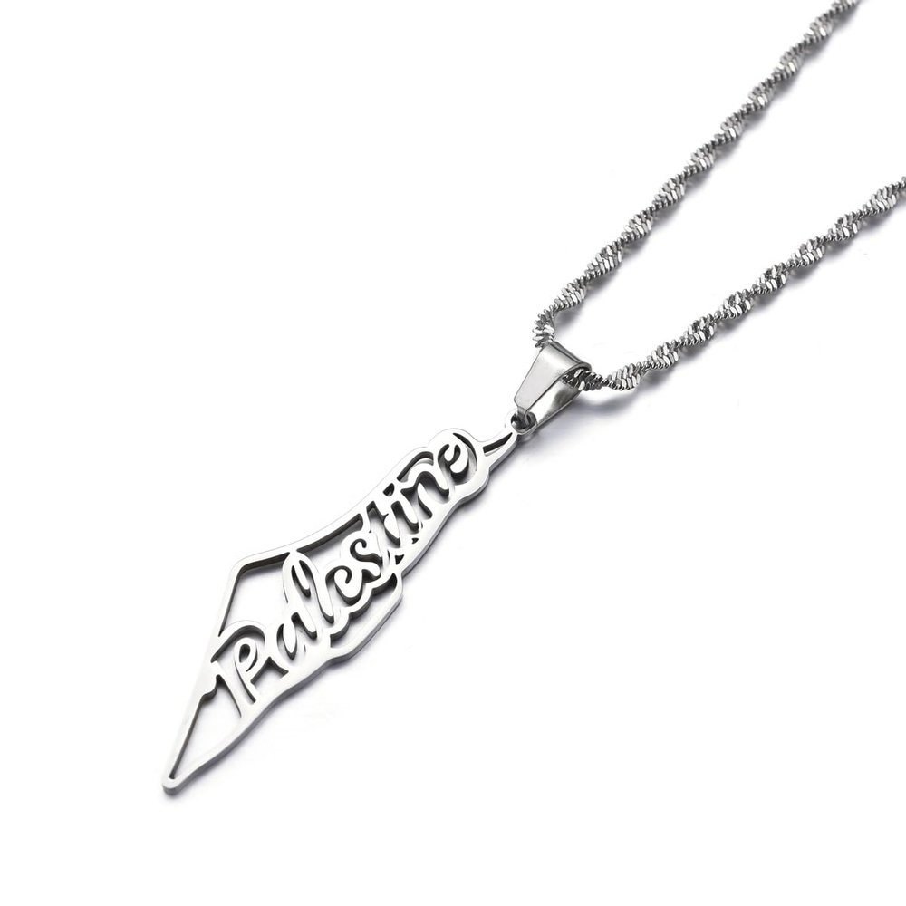 Huangshanshan Stainless Steel Israel Palestine Map Pendant Necklace Country Geography Chain for Women Jewelry (J)