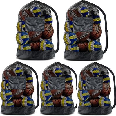 BROTOU Extra Large Sports Ball Bag Mesh, 5PCS Soccer Ball Bag Heavy Duty Drawstring Bags, Team Work for Holding Basketball, Volleyball, Baseball, Swimming Gear with Shoulder Strap (30"x40")