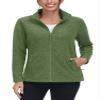 TACVASEN Zip Up Jacket Women Fleece Thermal Light Polar Full Zip Jackets No Hood Fall Coat with Pockets Army Green XXL view 1
