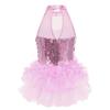 vastwit Toddler Kids Girls' Sequined Tutu Dress Sleeveless Colorful Frock Costume and Hair Hoop for Dance Mock Neck Pink 4-5 Years view 2
