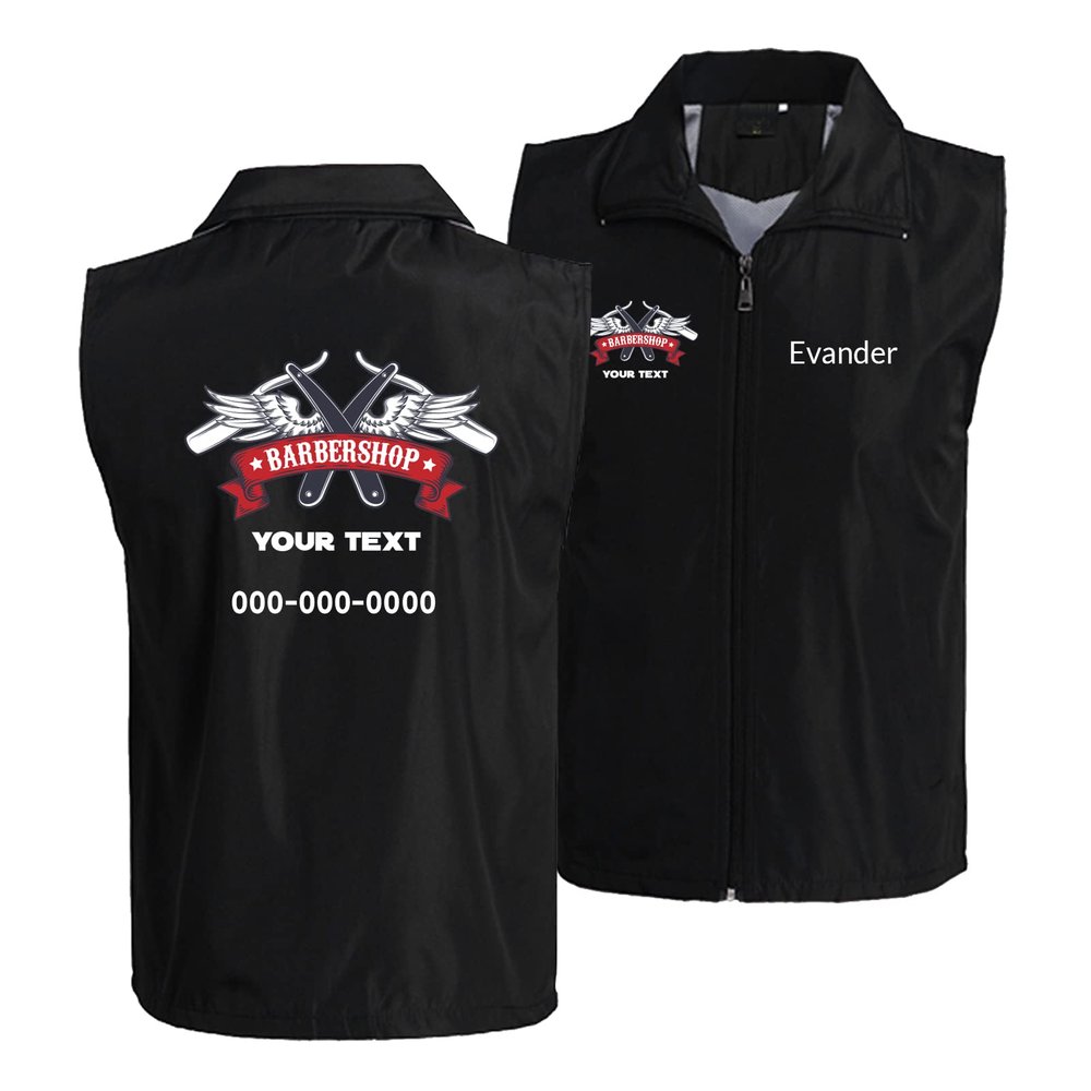 Custom Barber Smocks Personalized Barber Vest Design Logo Name, Polyester Workwear Jacket for Barbershop Hair Salon Stylist