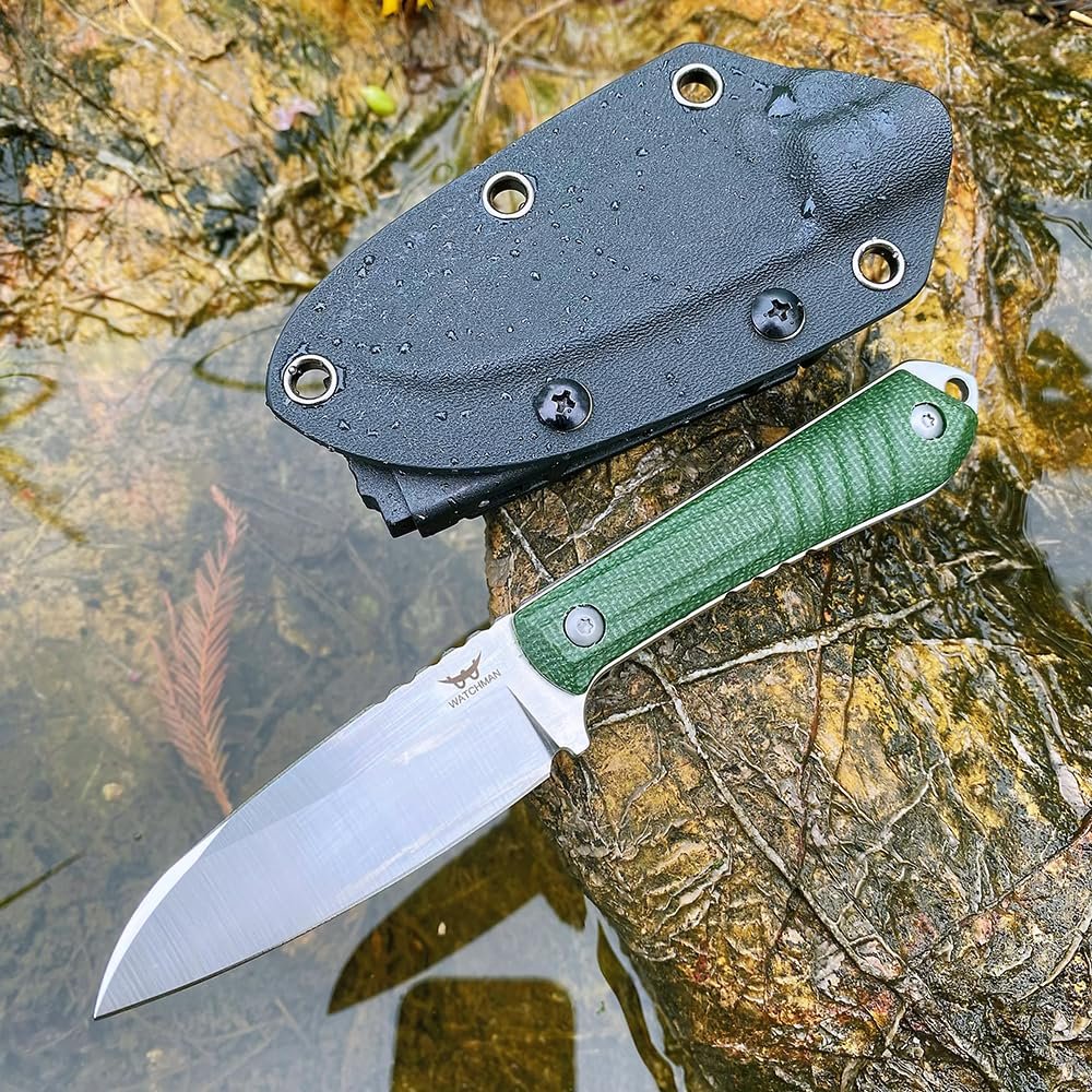 Watchman W206 EDC Fixed Blade Knife 14C28N Blade Steel Micarta Handle with Kydex Sheaths for Outdoor Activities Camping (Navy)