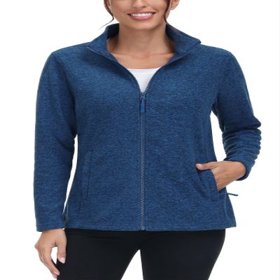 TACVASEN Fleece Jacket Women Lightweight Full Zip Casual Warm Winter Athletic Jackets with Zipper Pockets Medium Blue S