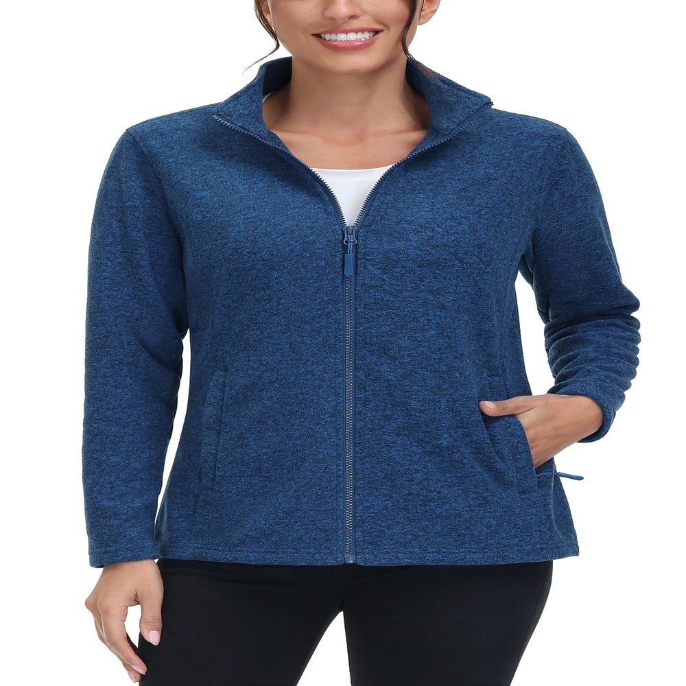 TACVASEN Fleece Jacket Women Lightweight Full Zip Casual Warm Winter Athletic Jackets with Zipper Pockets Medium Blue S