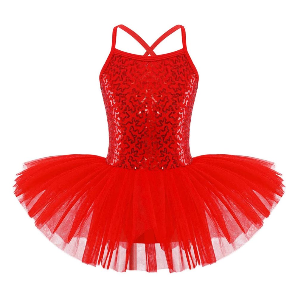 Alvivi Kids Girls Glitter Sequined Camisole Leotard Ballet Tutu Dress Ballerina Dance wear Costumes Red 3-4 Years