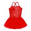 Alvivi Kids Girls Glitter Sequined Camisole Leotard Ballet Tutu Dress Ballerina Dance wear Costumes Red 3-4 Years view 2