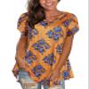 Afibi Womens Print Shirt African Dashiki Short Sleeve V Neck Loose Tunic Tops (XX-Large, Golden Blue) view 1
