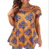 Afibi Womens Print Shirt African Dashiki Short Sleeve V Neck Loose Tunic Tops (XX-Large, Golden Blue) view 2