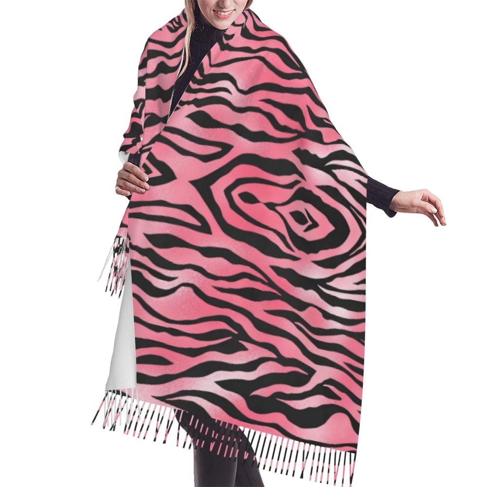 LMNSWDA Pink & Black Zebra Print Women's Fashion Cashmere Feel with Tassel Large scarf warm party shawl Wraps