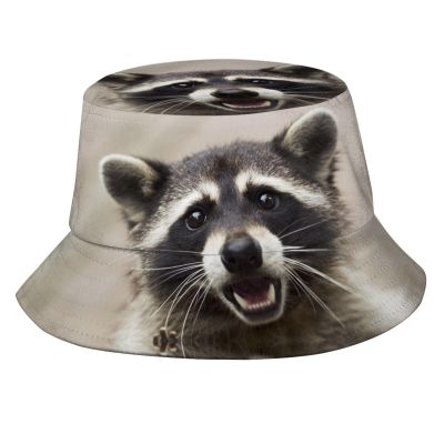 Cute Raccoon Bucket Hats Fashion Sun Cap Packable Outdoor Animal Fisherman Hat for Women and Men