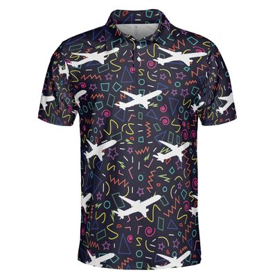 Airplanes Polo Golf Shirts for Men Women - Navy Blue Polo Shirt Men Mens Polo Shirts Dry Fit Serie 05 Size XL
