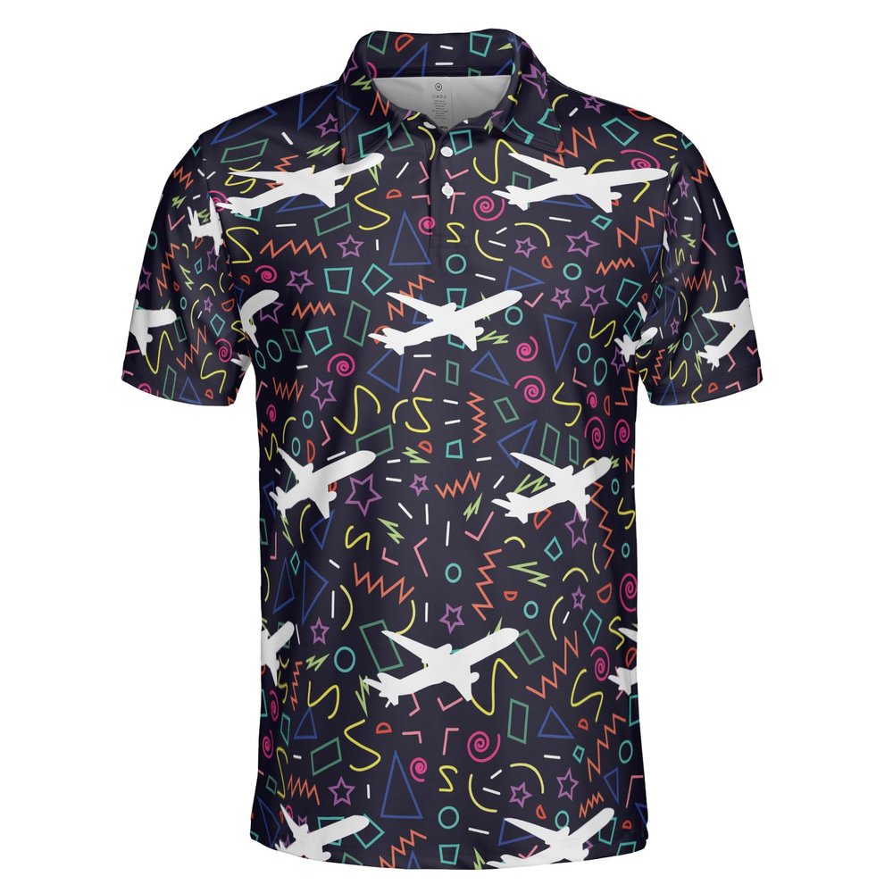 Airplanes Polo Golf Shirts for Men Women - Navy Blue Polo Shirt Men Mens Polo Shirts Dry Fit Serie 05 Size XL