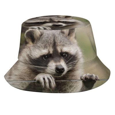 Cute Raccoon Bucket Hats Fashion Sun Cap Packable Outdoor Animal Fisherman Hat for Women and Men