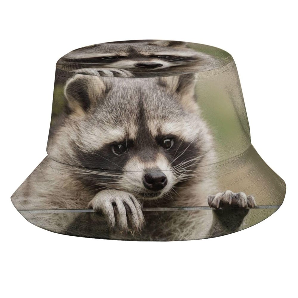 Cute Raccoon Bucket Hats Fashion Sun Cap Packable Outdoor Animal Fisherman Hat for Women and Men