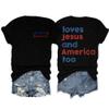 Loves Jesus and America Too T-Shirt God Bless America Shirt Women Patriotic Tee 4th of July Independence Day Top Loves Jesus and America Too Tank Top God Bless USA Womens Shirt Tee Black view 1