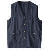 GIBZ Men's Cotton Linen Sleeveless Shirts Button Down Beach Tank Top Wedding Waistcoat Summer Casual Vest with Pocket, Navy, X-Large view 1