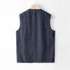 GIBZ Men's Cotton Linen Sleeveless Shirts Button Down Beach Tank Top Wedding Waistcoat Summer Casual Vest with Pocket, Navy, X-Large view 2