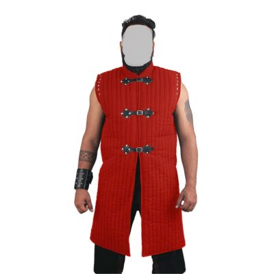 Akmad medieval gambeson sleeveless cotton padded jacket sleeveless Large size chest 46" in red color costume new