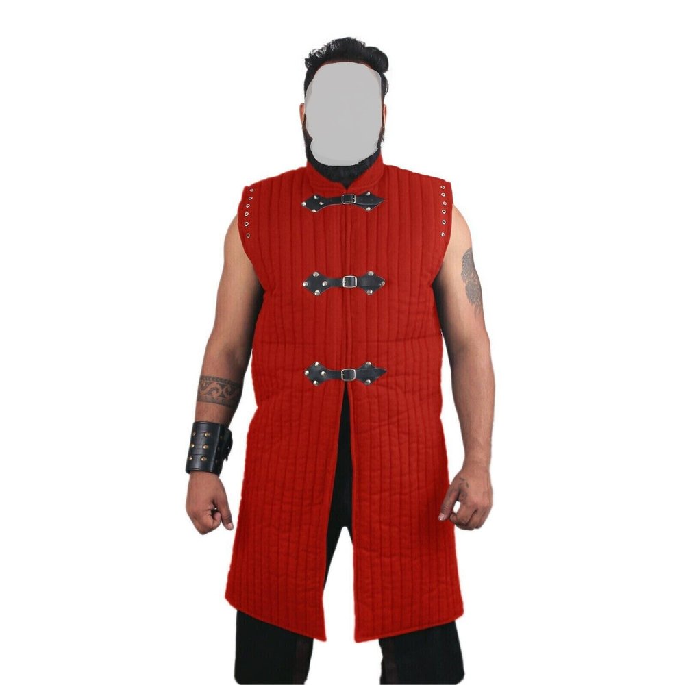 Akmad medieval gambeson sleeveless cotton padded jacket sleeveless Large size chest 46" in red color costume new
