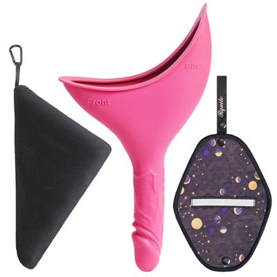 Rquite Female Urinal Pee Cloth Set, Portable Urinal for Women, Reusable Pee Funnel & Rag, Silicone Female Urination Device with Discreet Storage Bag, She Pee Cup for Women Stand to Pee, Funny Gag Gift