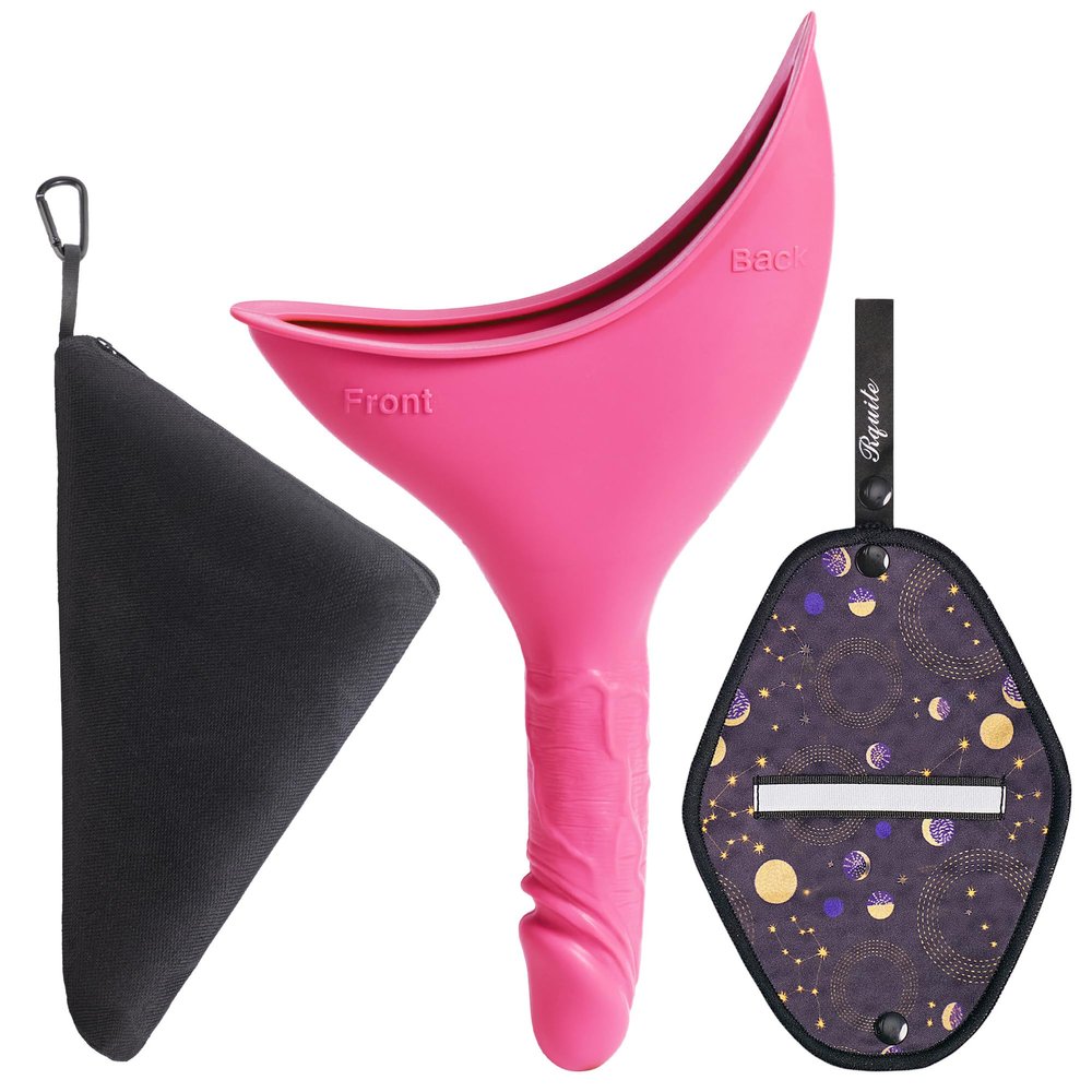 Rquite Female Urinal Pee Cloth Set, Portable Urinal for Women, Reusable Pee Funnel & Rag, Silicone Female Urination Device with Discreet Storage Bag, She Pee Cup for Women Stand to Pee, Funny Gag Gift
